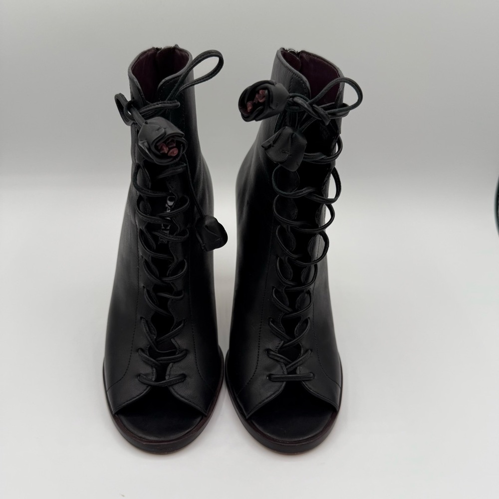 Coach Lena Black Lace-Up Peep-Toe Ankle Booties With Stiletto Heel Size 6B - Picture 6 of 16
